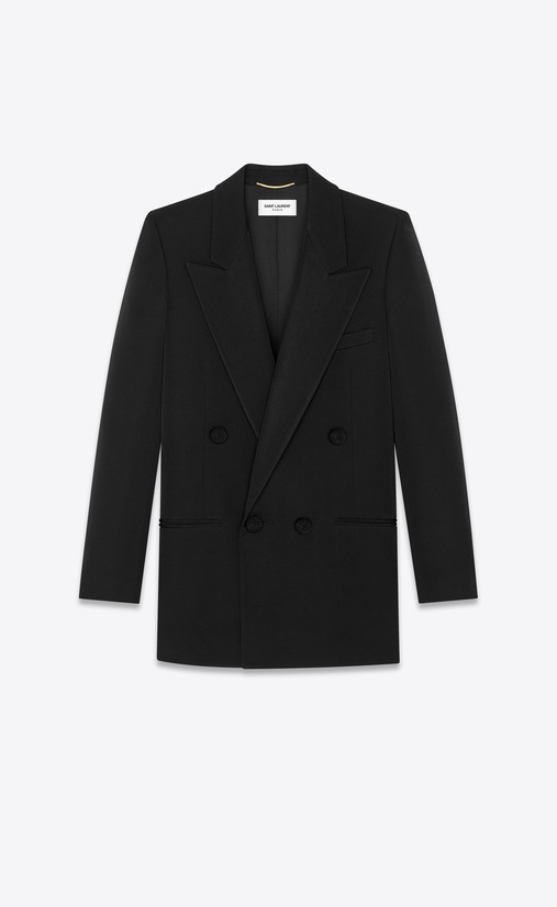 Tuxedo blazer in Saint Laurent grain de poudre with passementerie buttons